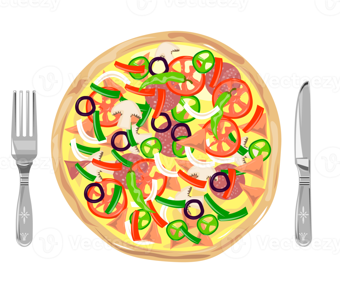 tarte à pizza avec couteau et fourchette png