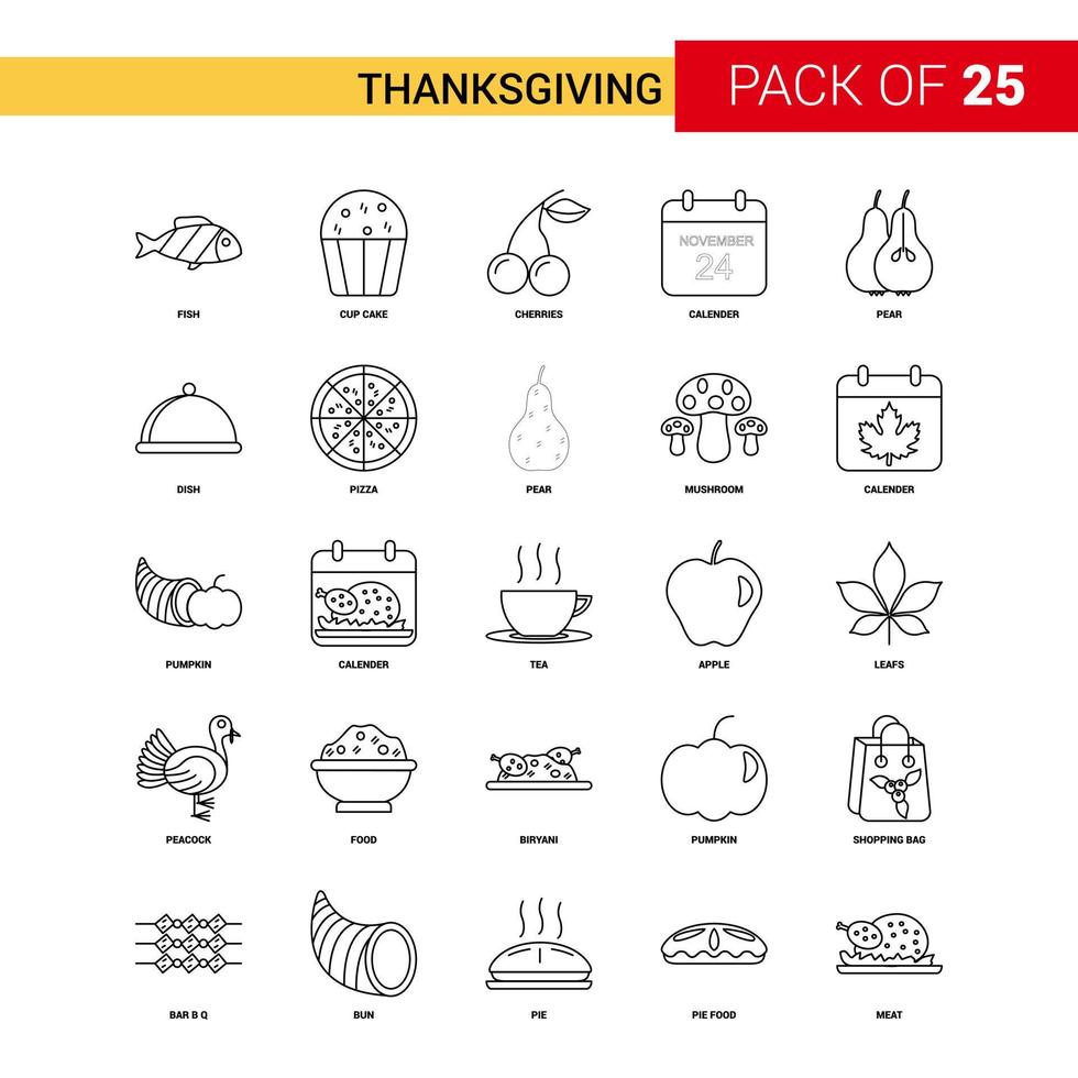 Thanksgiving Black Line Icon 25 Business Outline Icon Set vector