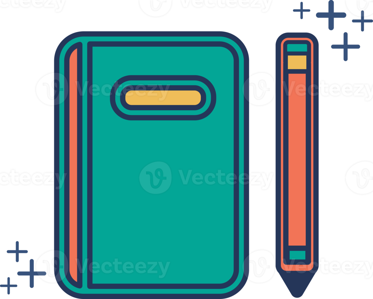 Notebook icon illustration glyph style design with color and plus sign. png