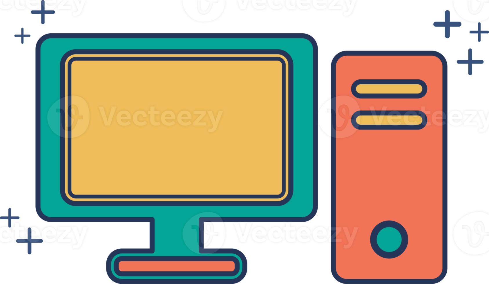 Computer icon illustration glyph style design with color and plus sign. png