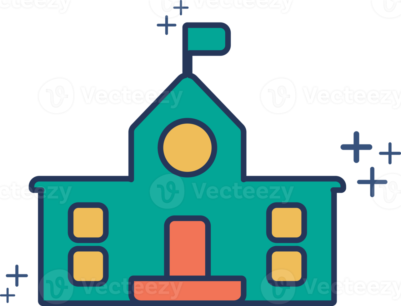 School icon illustration glyph style design with color and plus sign. png