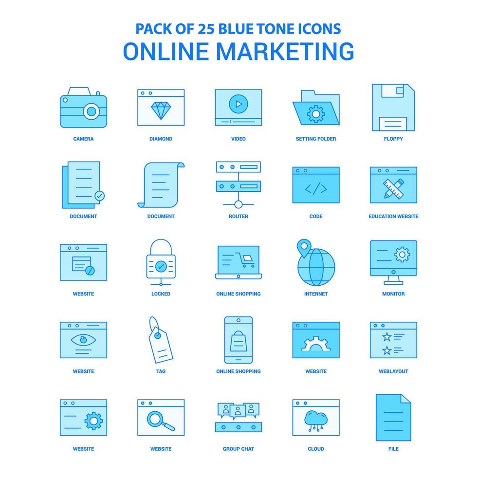 Online Marketing Blue Tone Icon Pack 25 Icon Sets vector