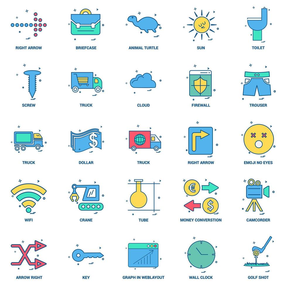 25 conjunto de iconos de color plano de mezcla de concepto de negocio vector