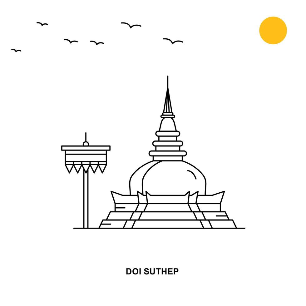 fondo de ilustración natural de viajes mundiales del monumento doi suthep en estilo de línea vector