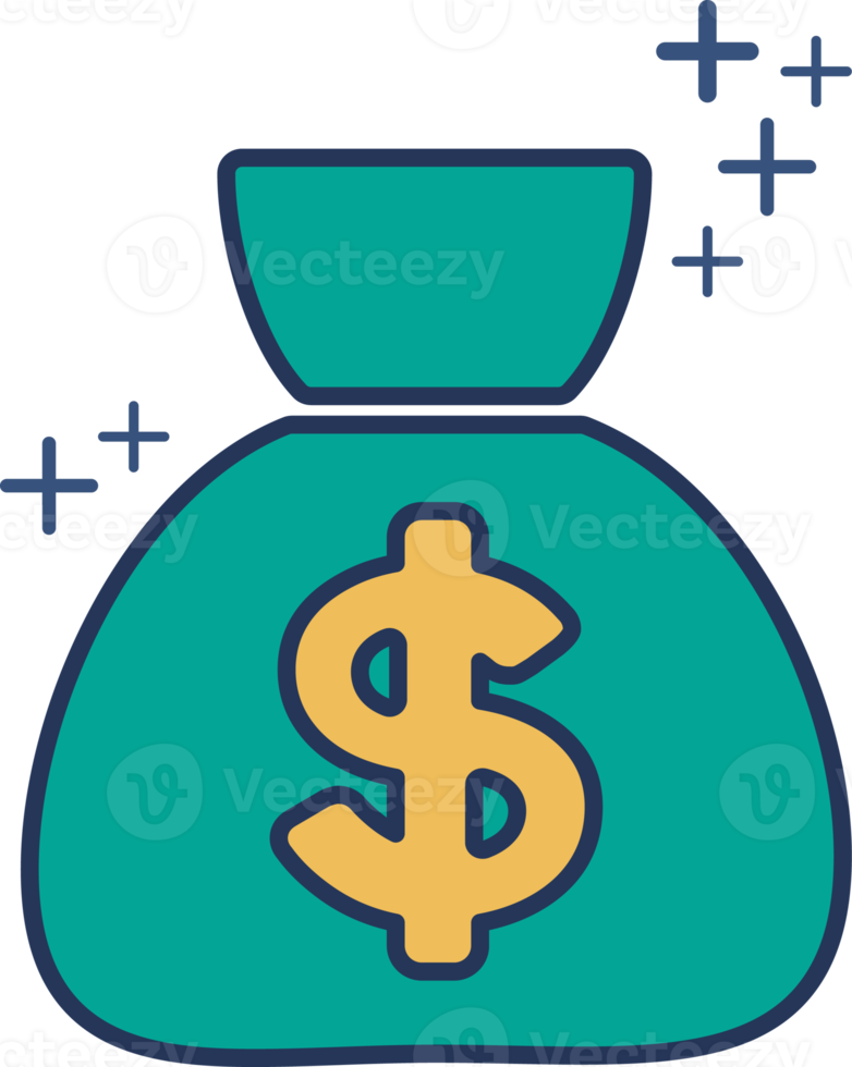 projeto do estilo do glifo da ilustração do ícone do saco do dinheiro com cor e sinal de adição. png