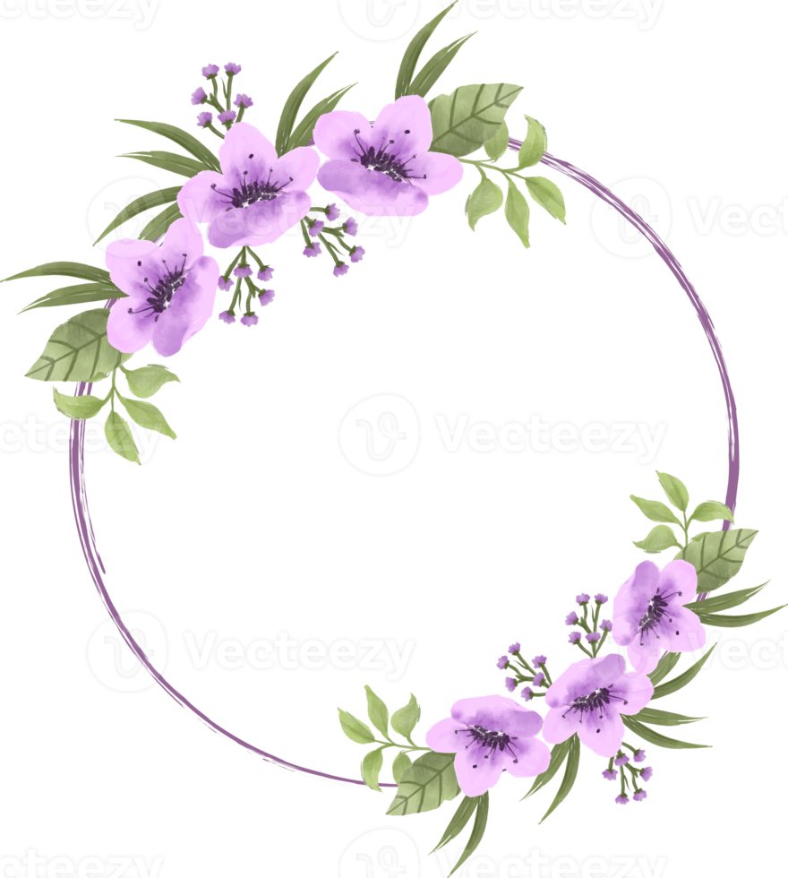 elegant purple watercolor flower wreath decoration png