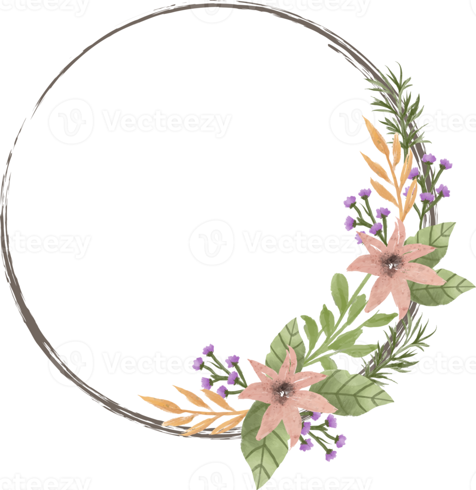 elegant purple watercolor flower wreath decoration png