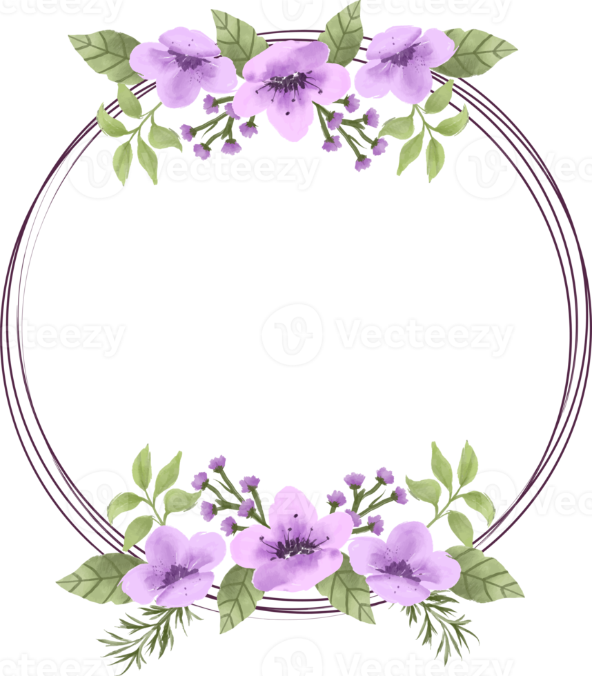 elegante decoración de corona de flores de acuarela púrpura png