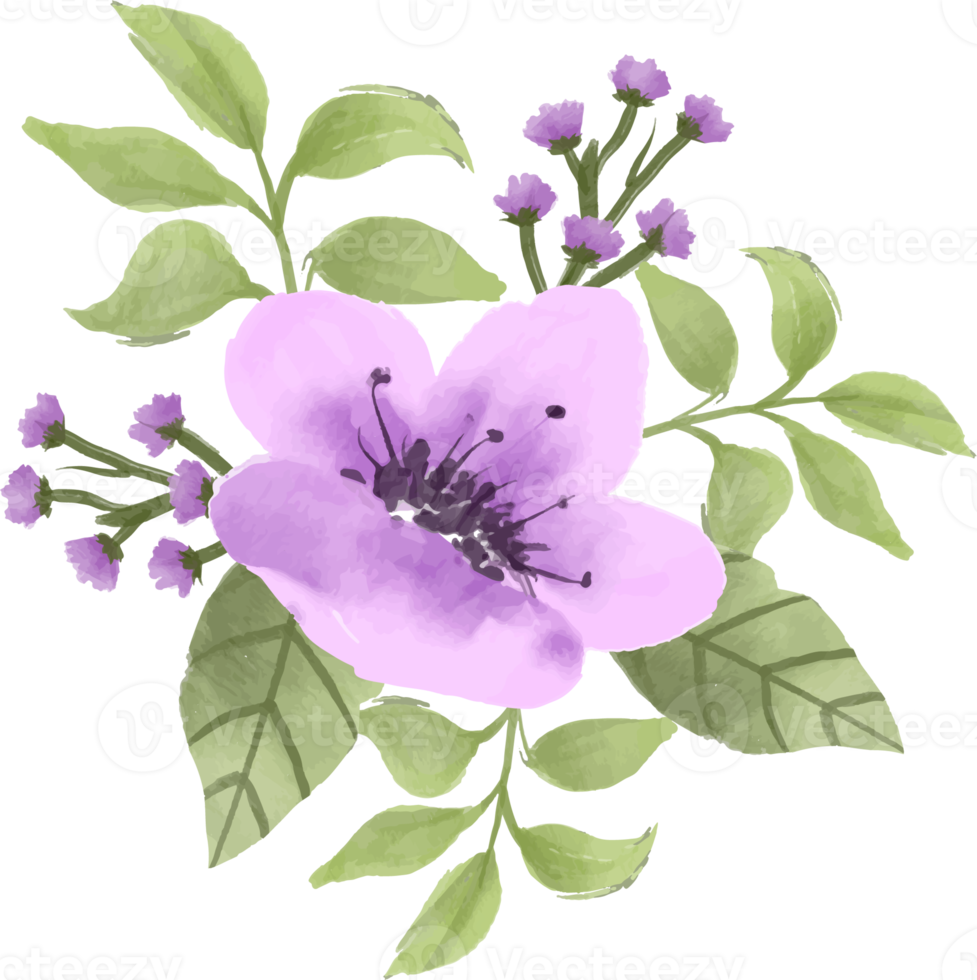 elegante arreglo floral de acuarela púrpura png