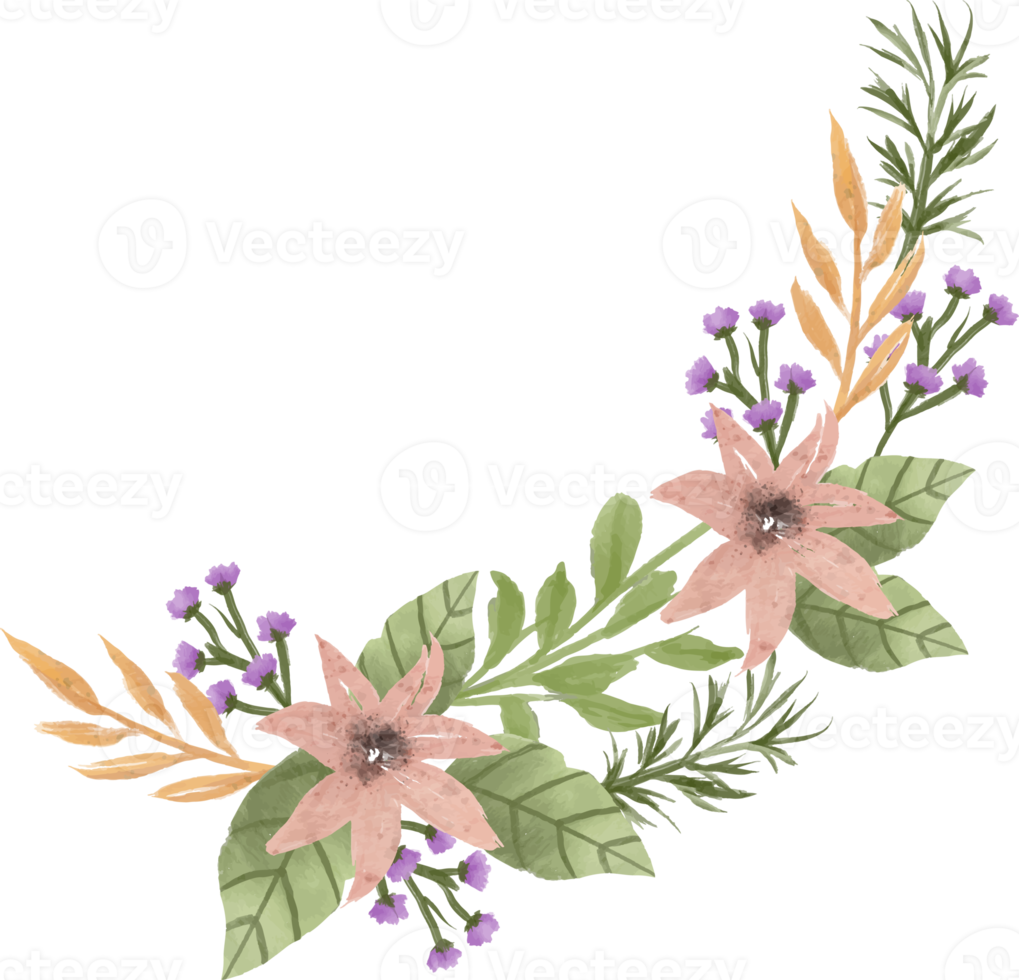 elegant peach and purple watercolor flower arrangement png
