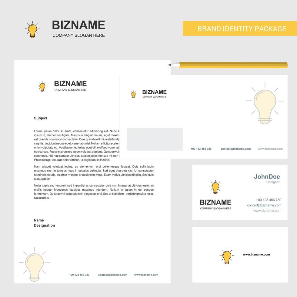 Bulb Business Letterhead Envelope and visiting Card Design vector template