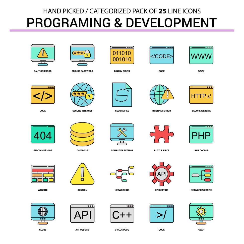 Programming and Developement Flat Line Icon Set Business Concept Icons Design vector