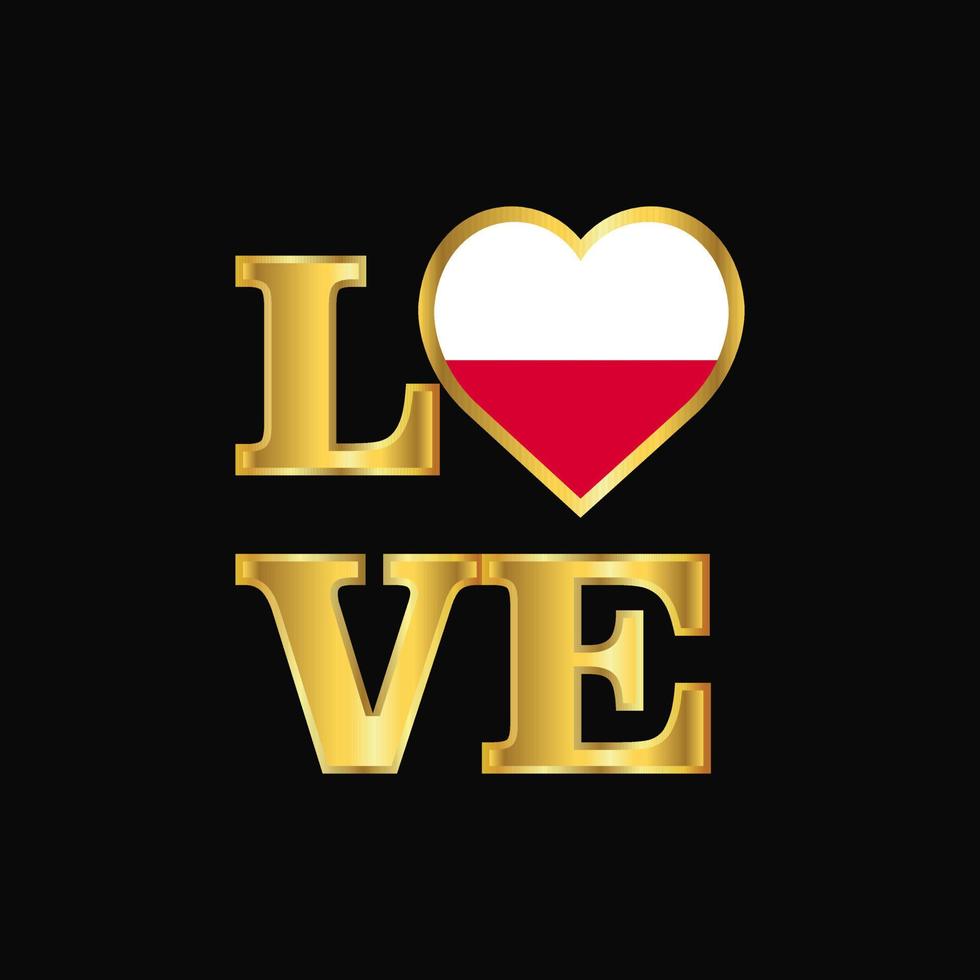 amor tipografía polonia bandera diseño vector oro letras
