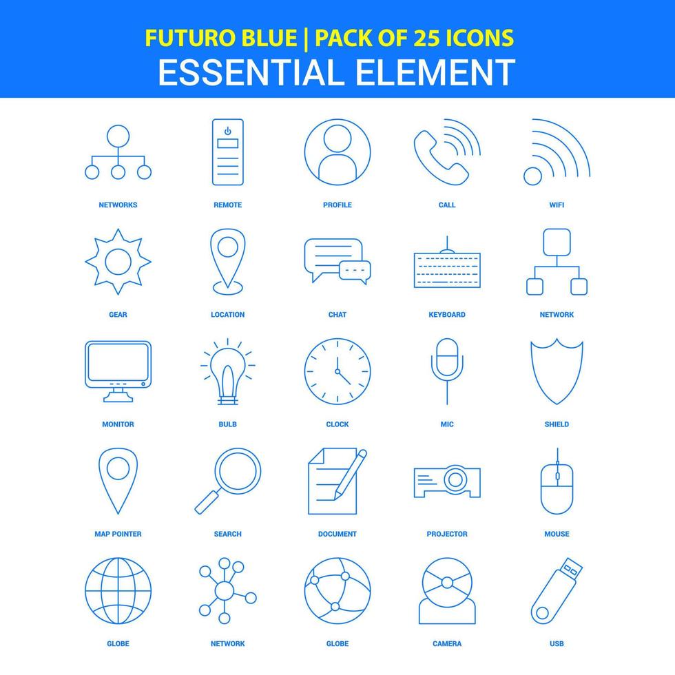 Essential Element Icons Futuro Blue 25 Icon pack vector