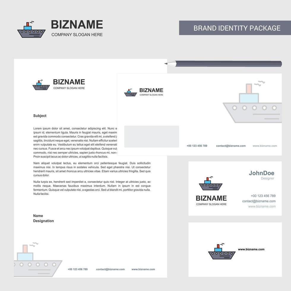 Ship Business Letterhead Envelope and visiting Card Design vector template