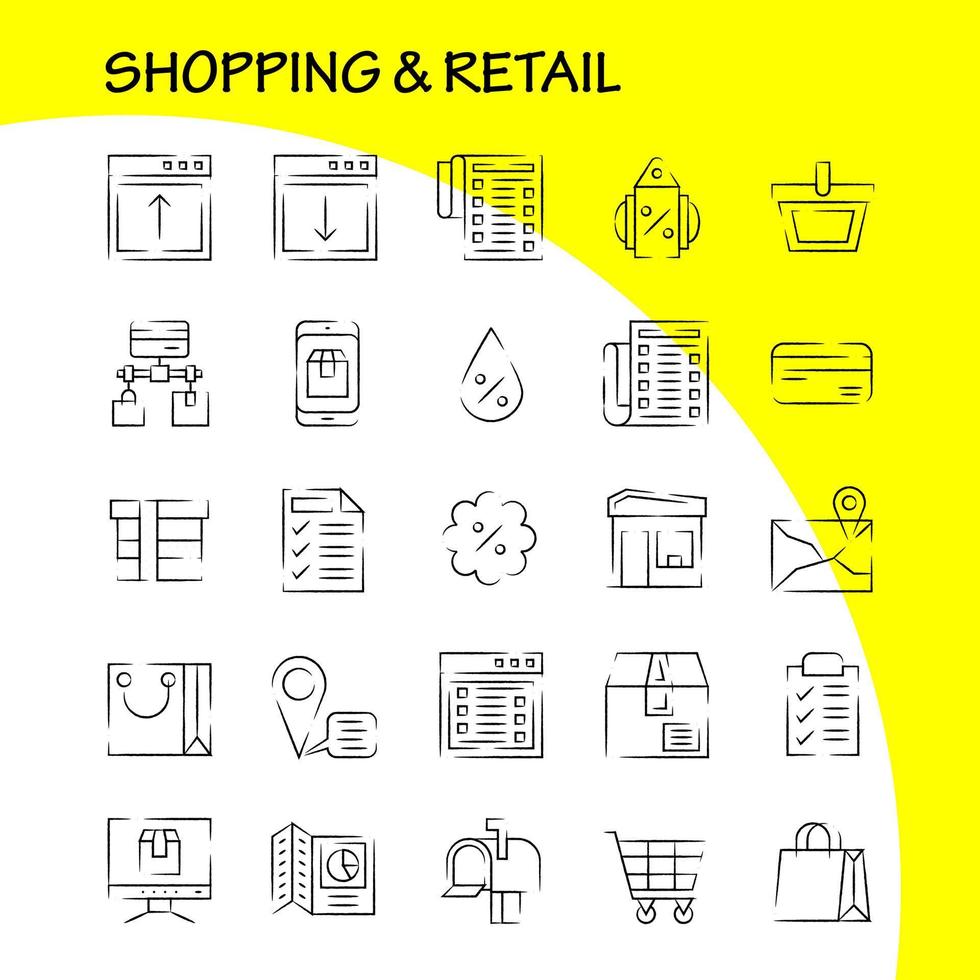 Shopping Hand Drawn Icon Pack For Designers And Developers Icons Of Location Chat Sms Shopping Mail Mail Box Shopping Vector