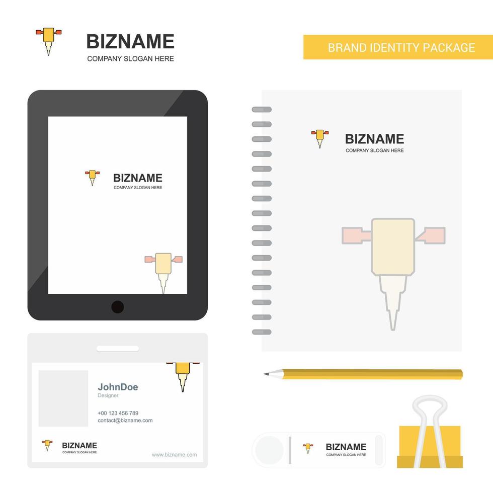 Jack hammer Business Logo Tab App Diary PVC Employee Card and USB Brand Stationary Package Design Vector Template