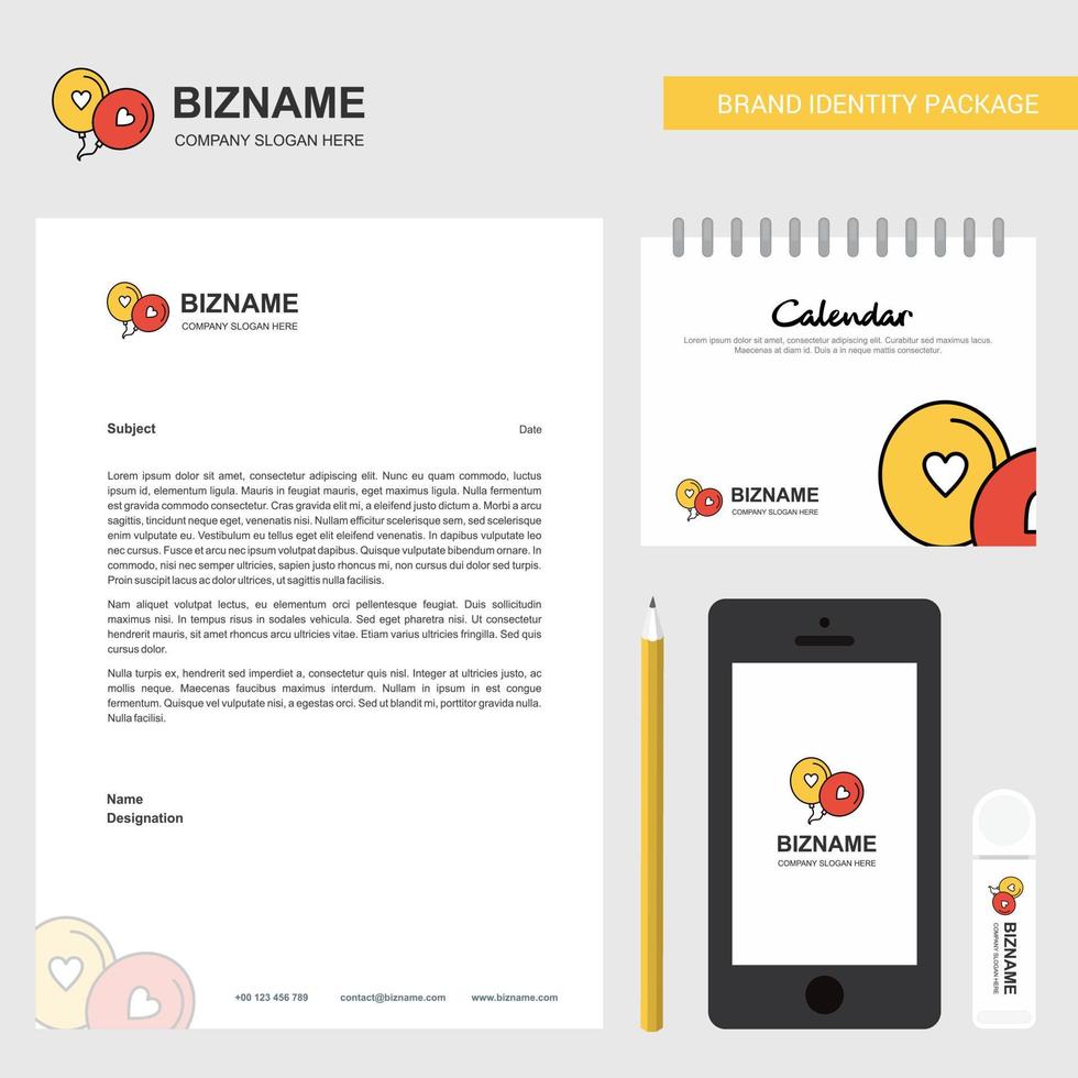 Love balloons Business Letterhead Calendar 2019 and Mobile app design vector template