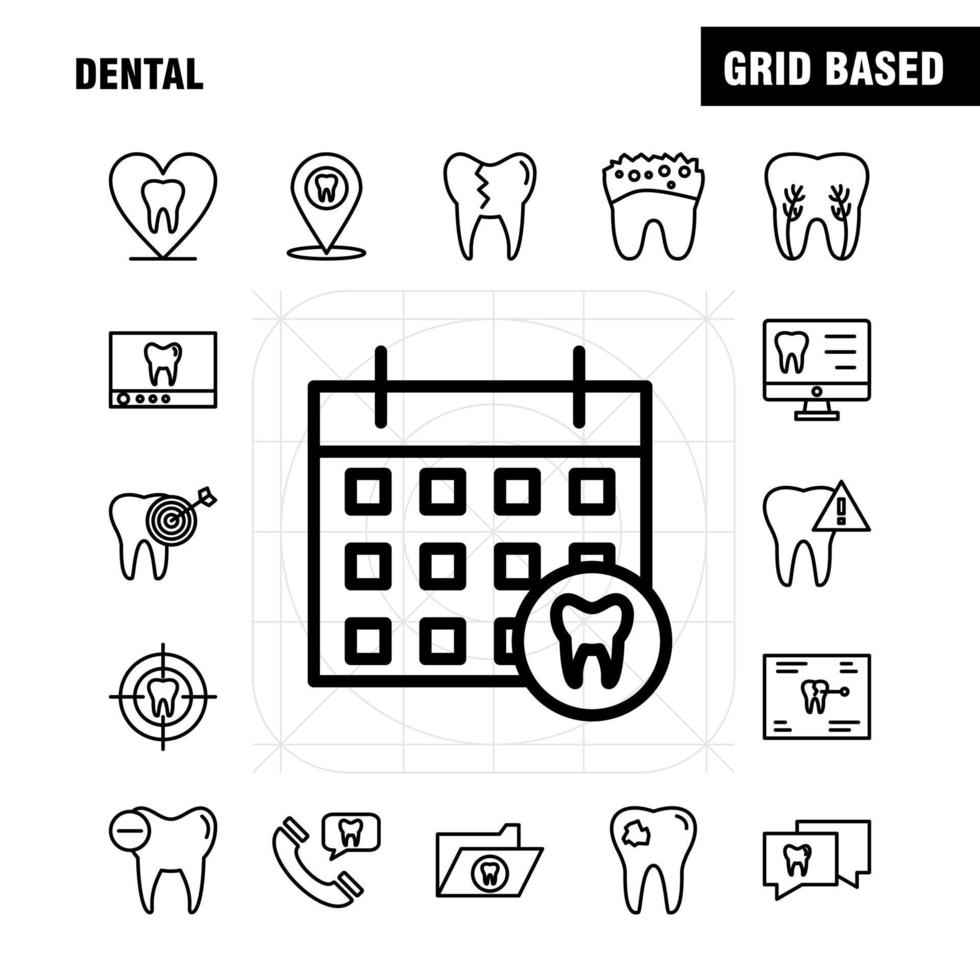 los iconos de línea dental establecidos para el kit de uxui móvil de infografía y el diseño de impresión incluyen dientes dentales dentista limpiar dientes infectados colección de dientes logotipo infográfico moderno y vector de pictograma