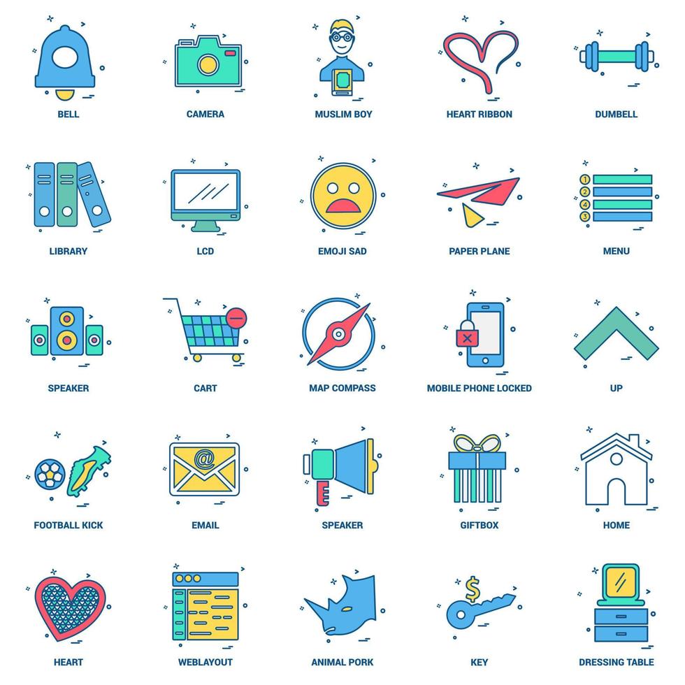 25 conjunto de iconos de color plano de mezcla de concepto de negocio vector