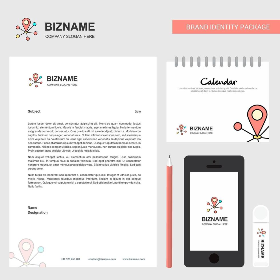 Map pointer Business Letterhead Calendar 2019 and Mobile app design vector template