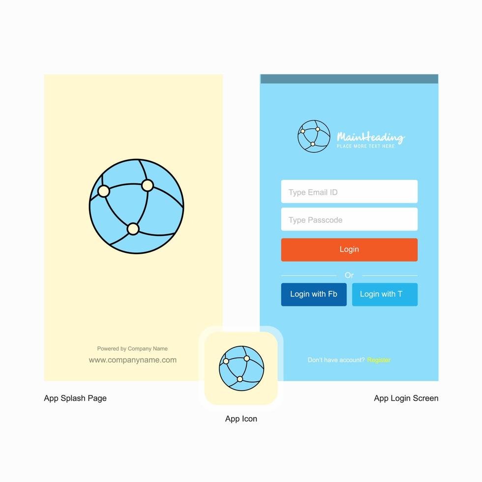 pantalla de bienvenida de la red global de la empresa y diseño de página de inicio de sesión con plantilla de logotipo plantilla de negocio móvil en línea vector