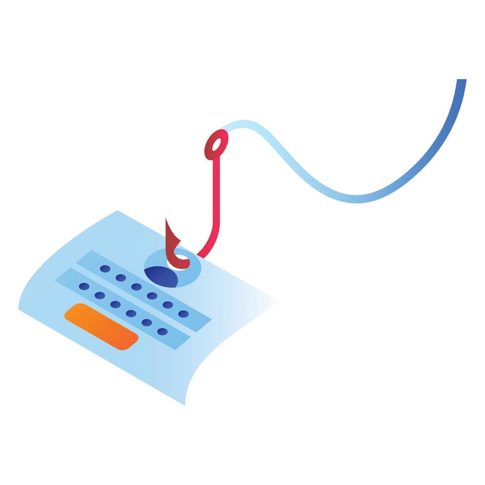 Phishing hook data icon, isometric style vector