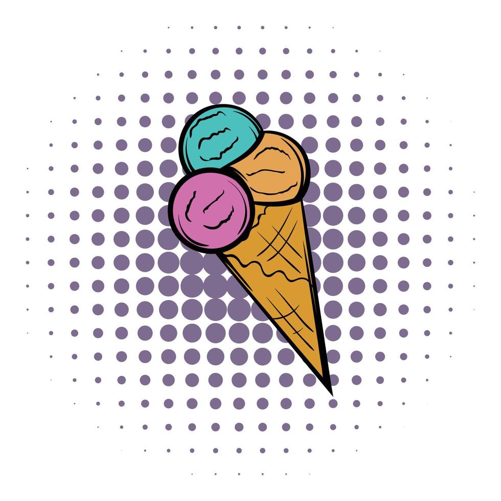 Mixed ice cream scoops in cone comics icon vector