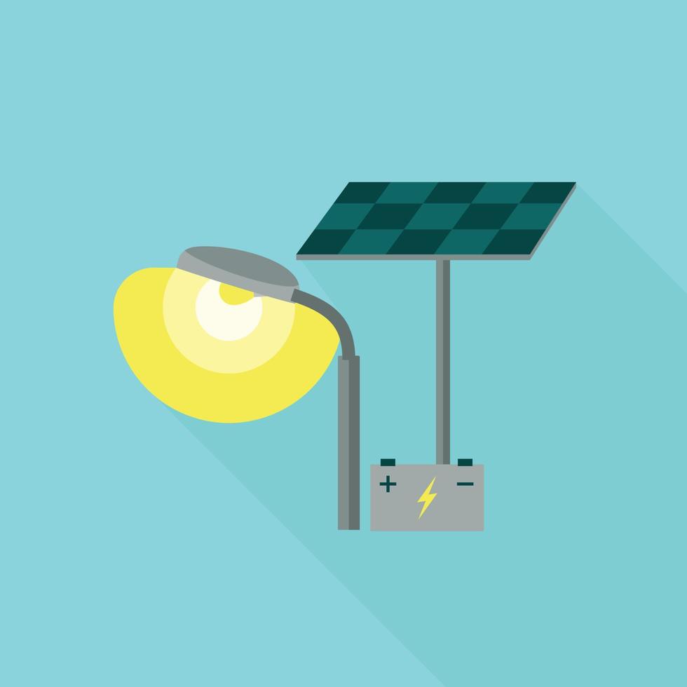 Street light solar battery icon, flat style vector