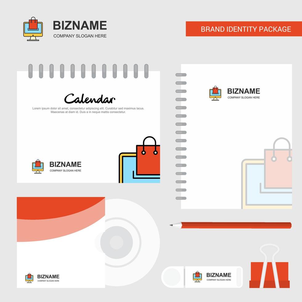 Online shopping Logo Calendar Template CD Cover Diary and USB Brand Stationary Package Design Vector Template