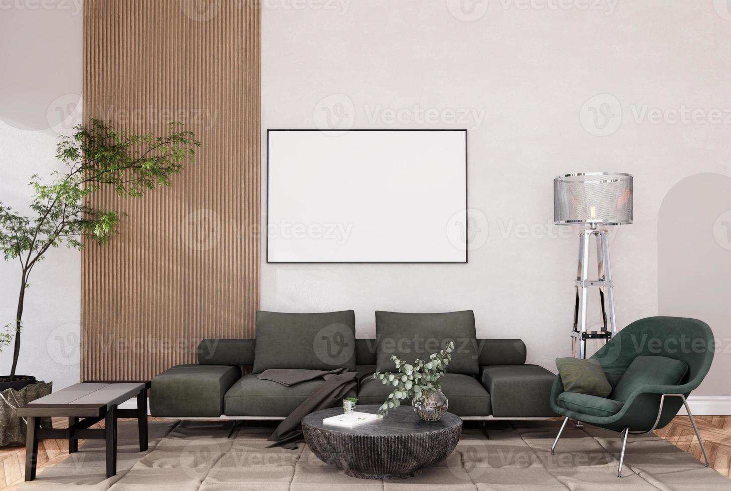 mock up poster frame in modern interior fully furnished rooms background, living room, photo