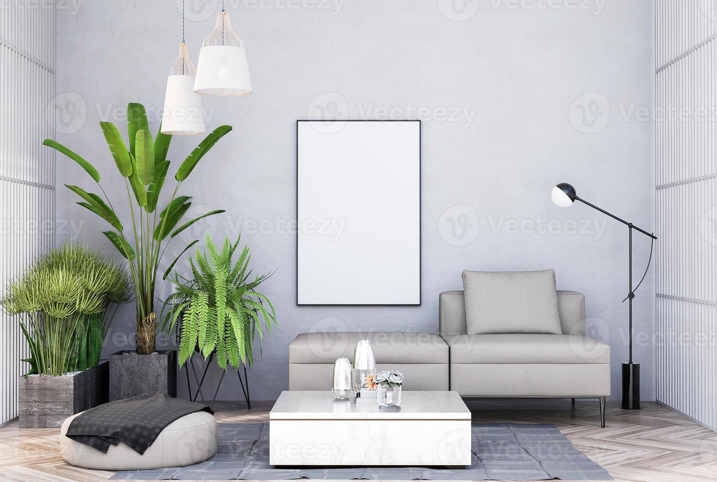 Mock up poster frame in modern interior fully furnished rooms photo