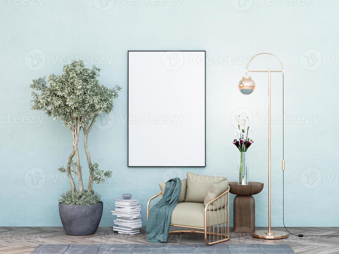 Mock up poster frame in modern interior fully furnished rooms photo