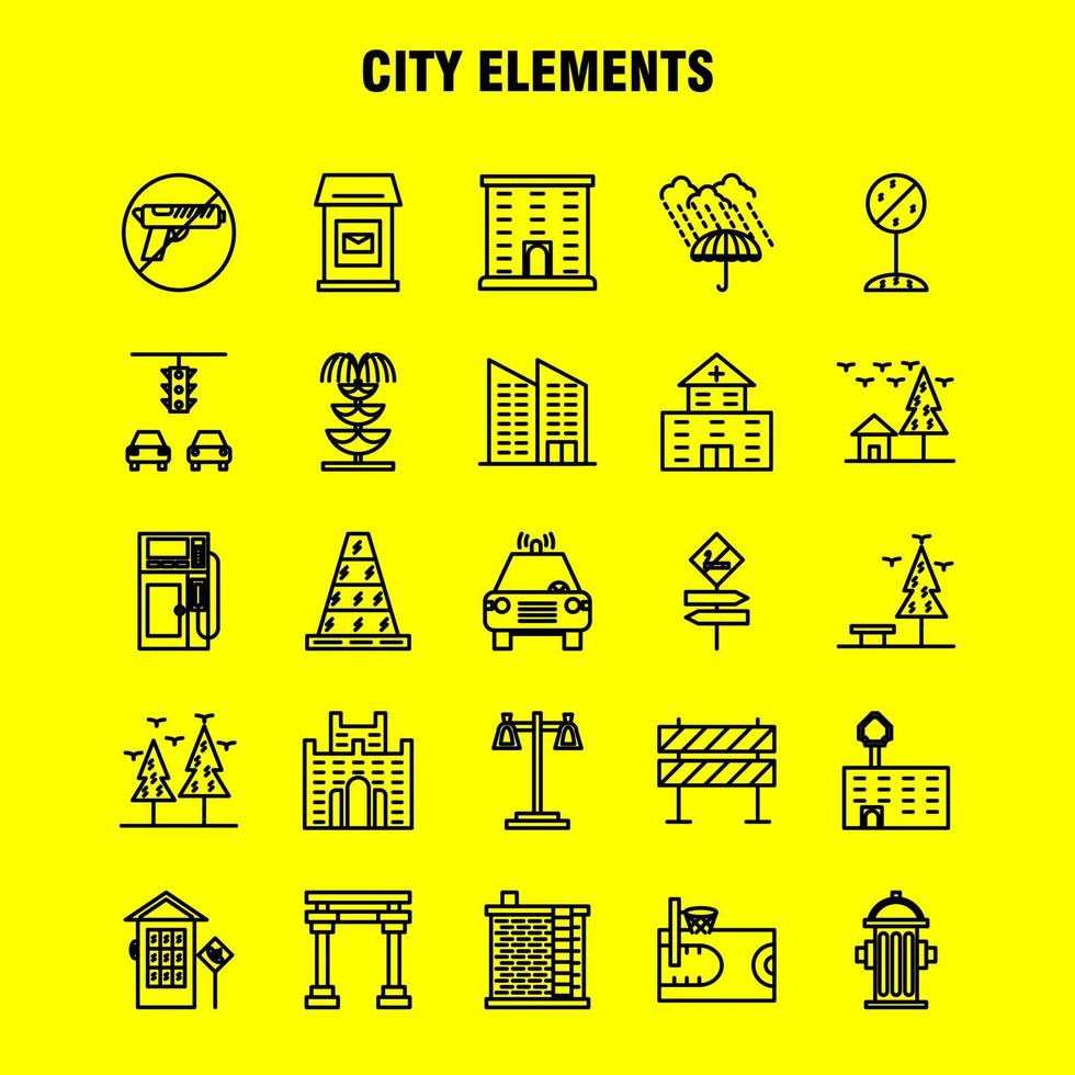 City Elements Line Icons Set For Infographics Mobile UXUI Kit And Print Design Include Car Vehicle Travel Transport Swing Kids Parks Play Eps 10 Vector