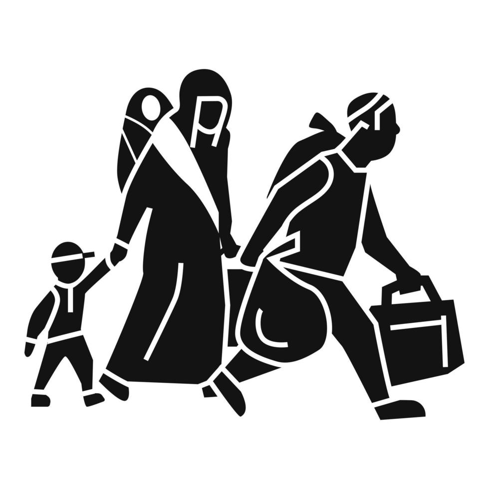 Migrant family leave home icon, simple style vector