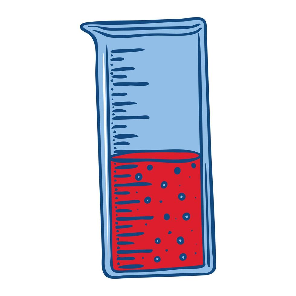 Red test tube icon, hand drawn style vector