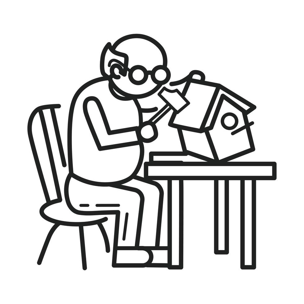 Old person wood work concept background, outline style vector