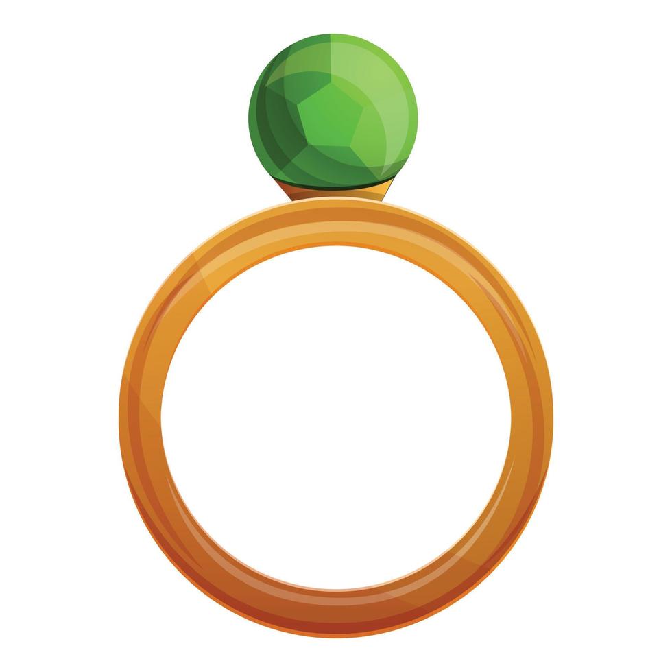 Green gemstone ring icon, cartoon style vector