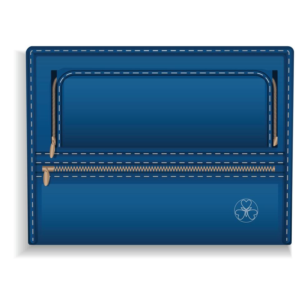 Blue leather folder icon, realistic style vector