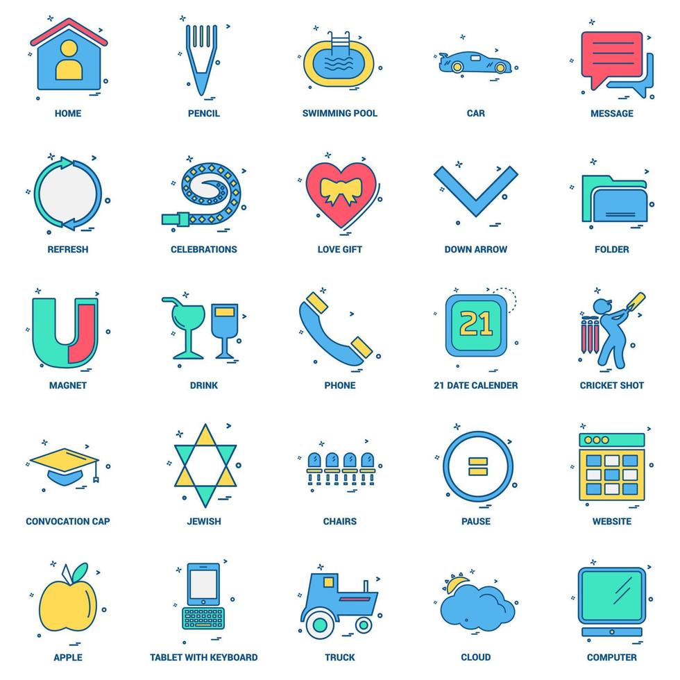 25 conjunto de iconos de color plano de mezcla de concepto de negocio vector