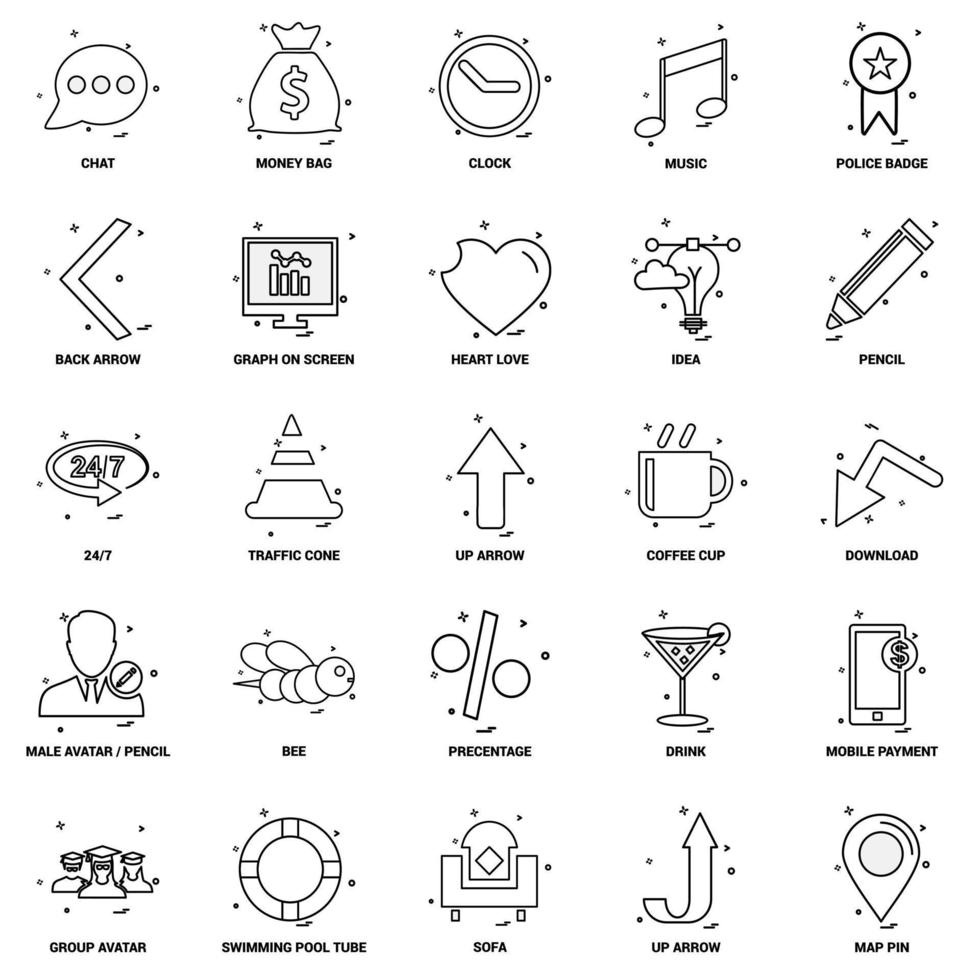 25 conjunto de iconos de línea de mezcla de concepto de negocio vector