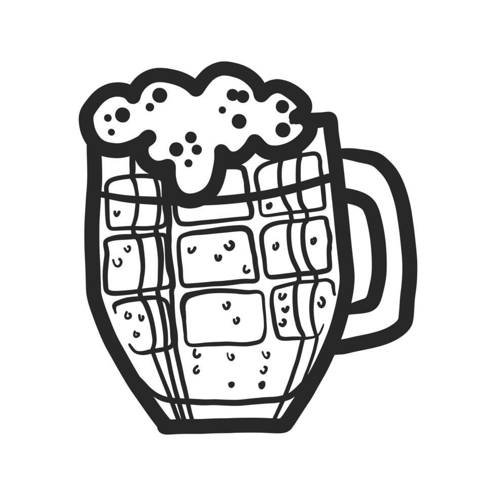 Black beer mug icon, hand drawn style vector