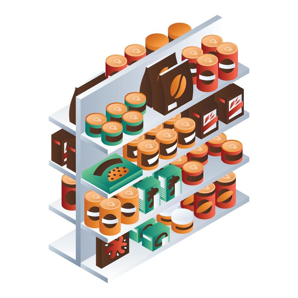 Supermarket food shelf icon, isometric style vector