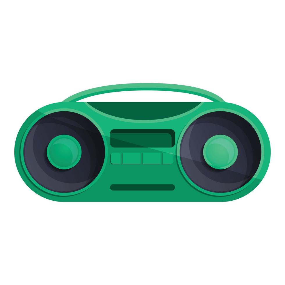 Green boom box icon, cartoon style vector