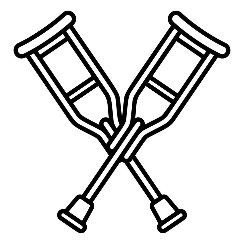 icono de muletas de madera, estilo de esquema vector