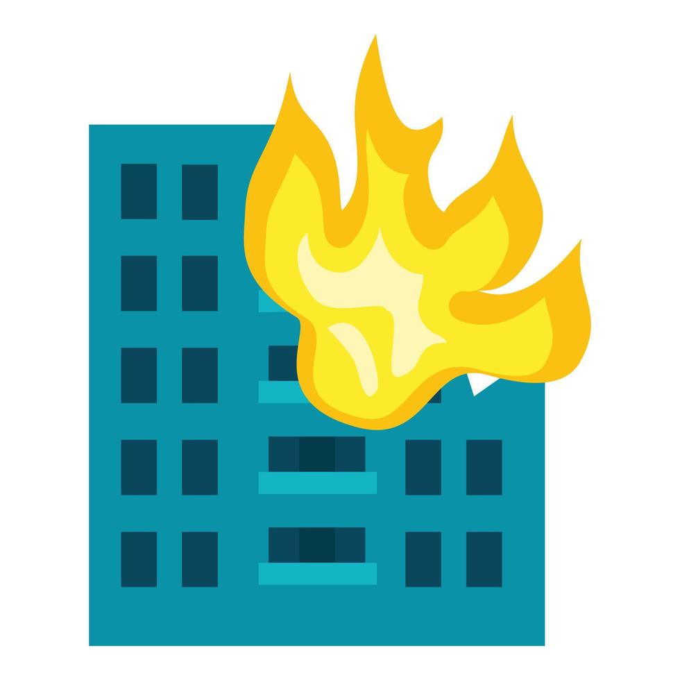 edificio en icono de fuego, estilo plano vector