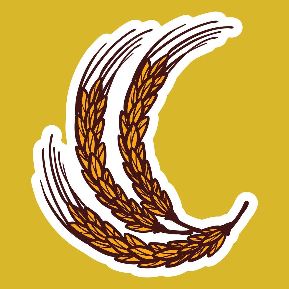 Wheat branch icon, hand drawn style vector