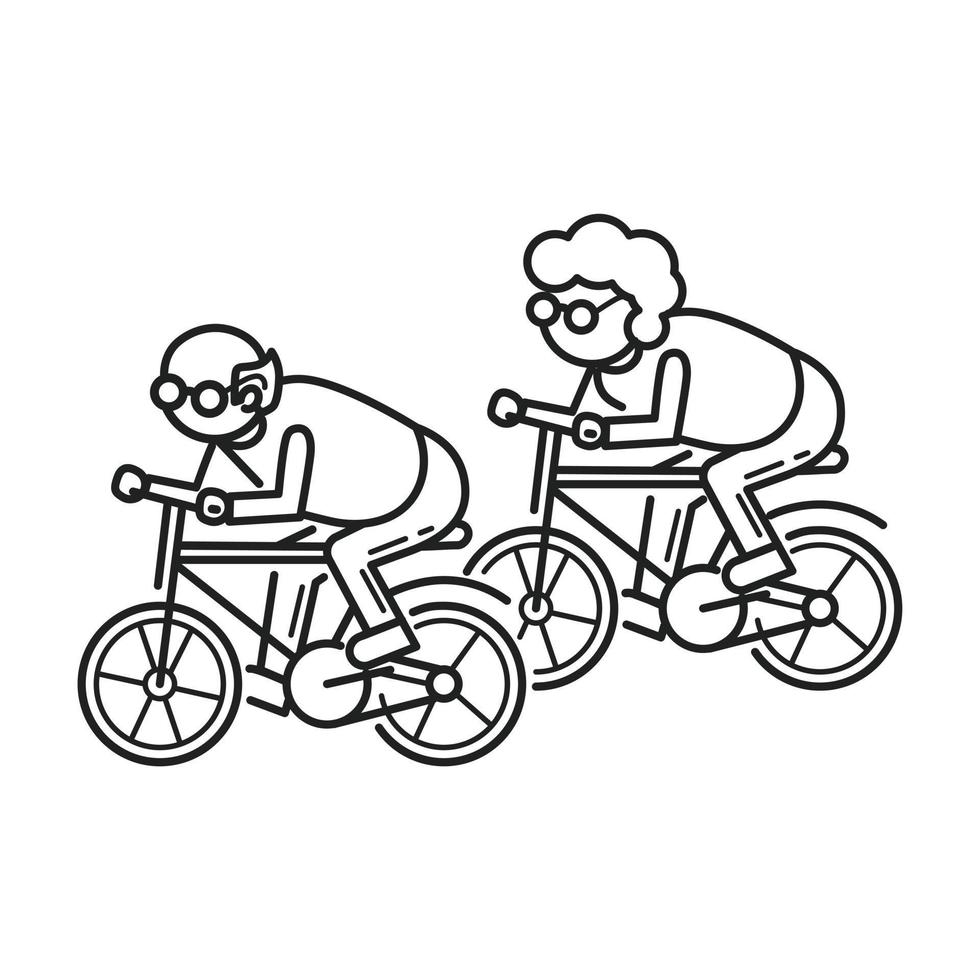 persona mayor en el fondo del concepto de bicicleta, estilo de contorno vector