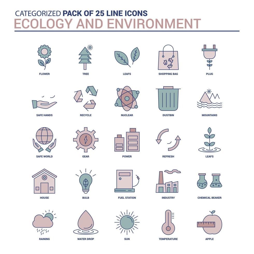 Vintage Ecology and Enviroment Icon set 25 Flat Line icon set vector