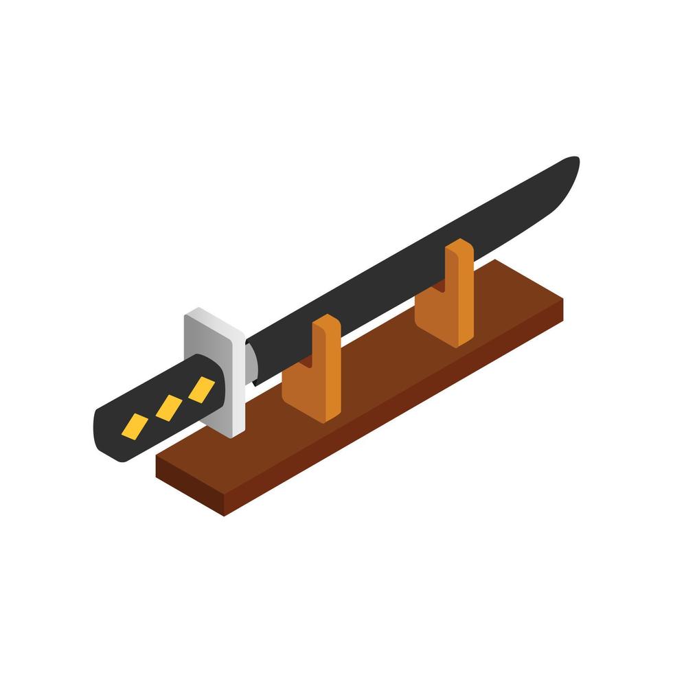 Katana on a wooden stand isometric 3d icon vector